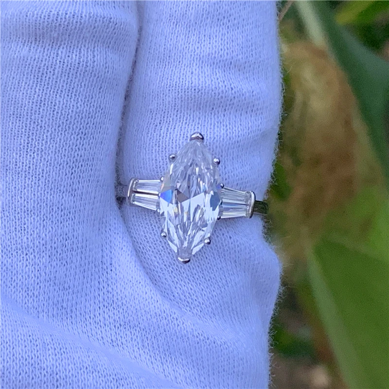 Изысканное кольцо с огранкой маркизы 6ct AAAAA cz 925 пробы Серебряное обручальное кольцо кольца для женщин ювелирные изделия