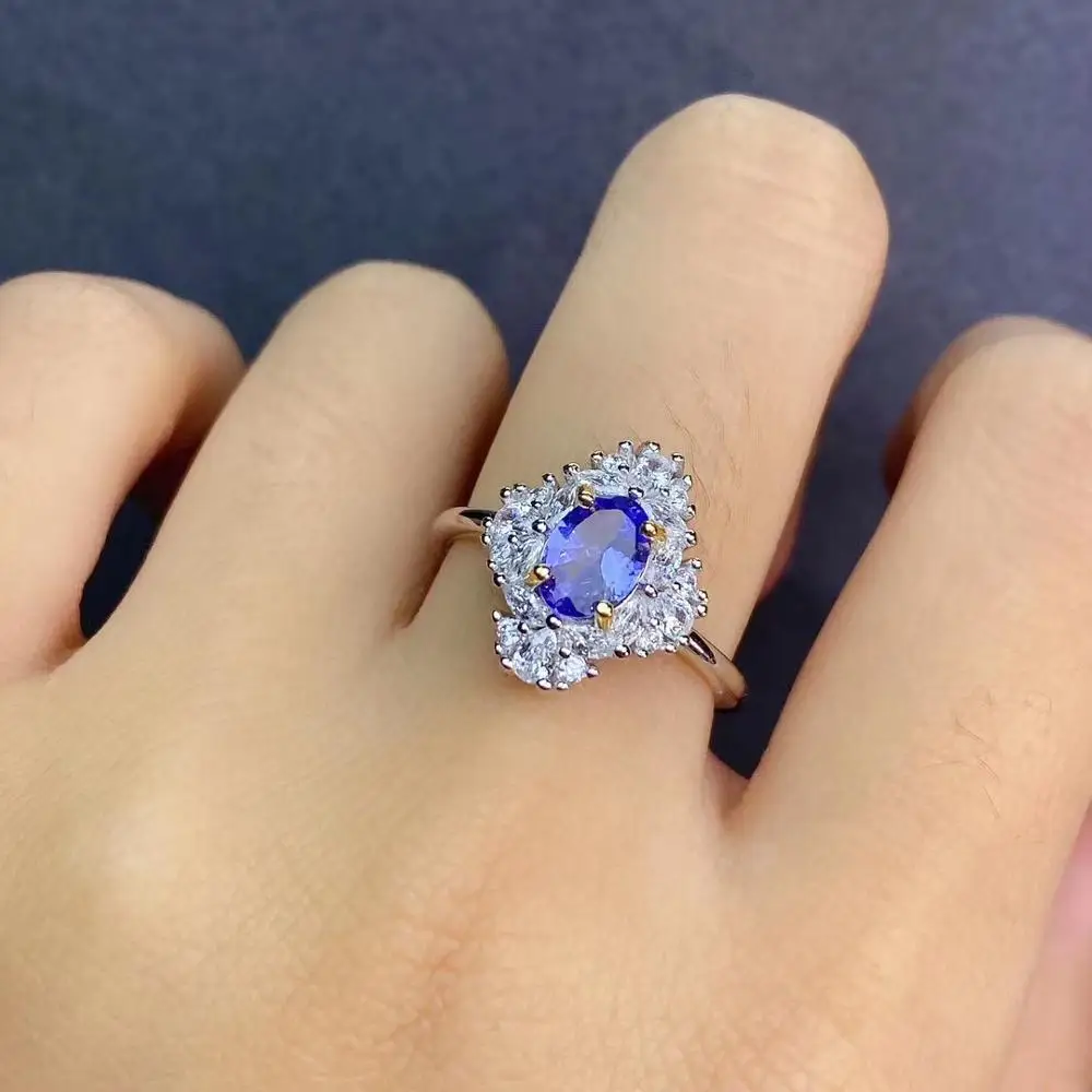 

Party Gift Super Good color 100% Real and Natural Tanzanite ring 925 sterling silver Fine Ring Fashion Wedding Ring