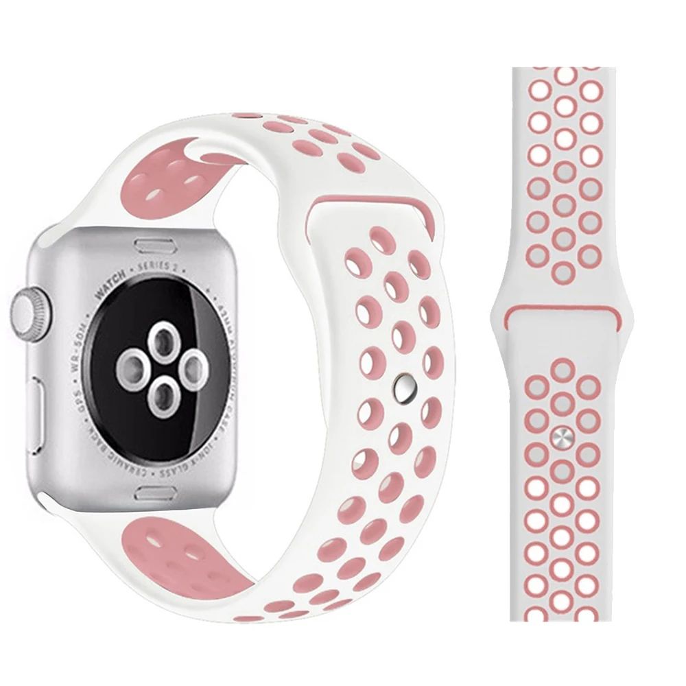 White flour Ремешок для Apple Watch, мягкий силиконовый сменный Браслет серии 5, 4, ремешок для часов 44 мм, 40 мм, iwatch, ремешок серии 1, 2, 3, 38 мм, 42 мм - Цвет ремешка: White flour