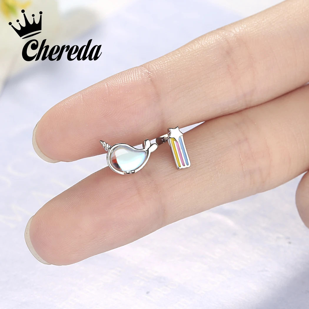 Овальные серьги гвоздики Chereda с милым Китом асимметричные в форме звезды Rowrain