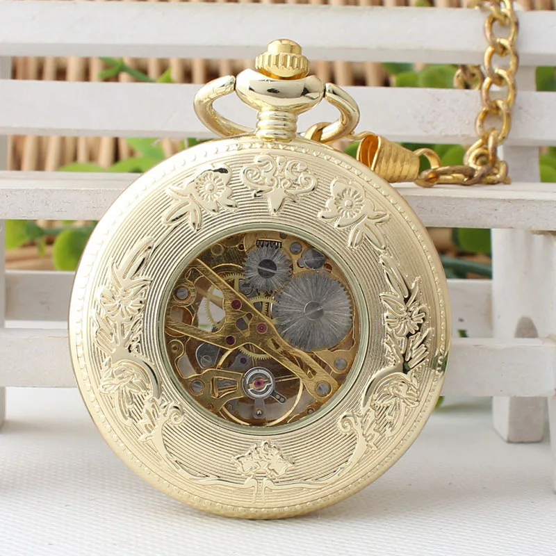 Новый стиль роскошные золотые ручные механические карманные часы для мужчин и