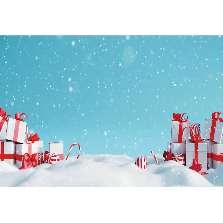 

Blue Sky Gift Boxes and Snow Scene Backdrop Holiday Photography Background Celebration Photo Booth Studio Decor