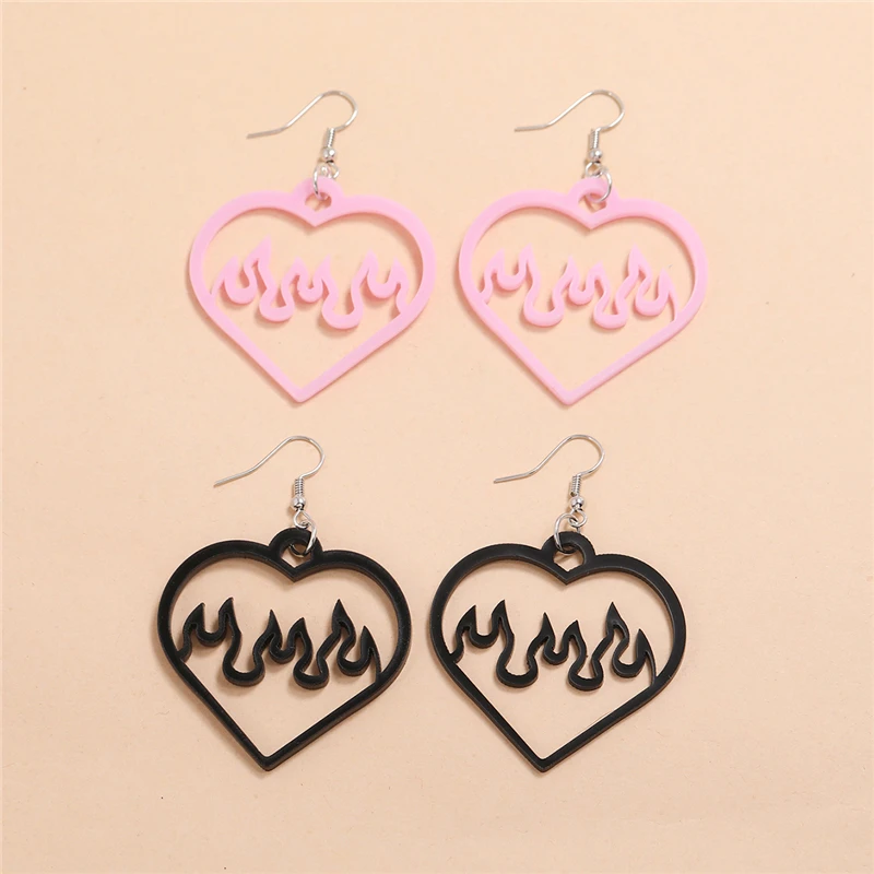 Lady Cute Earring Cool Simple Earrings for Female Super Lovely New Design Hollow Out Pink Heart Acrylic Stud | Украшения и