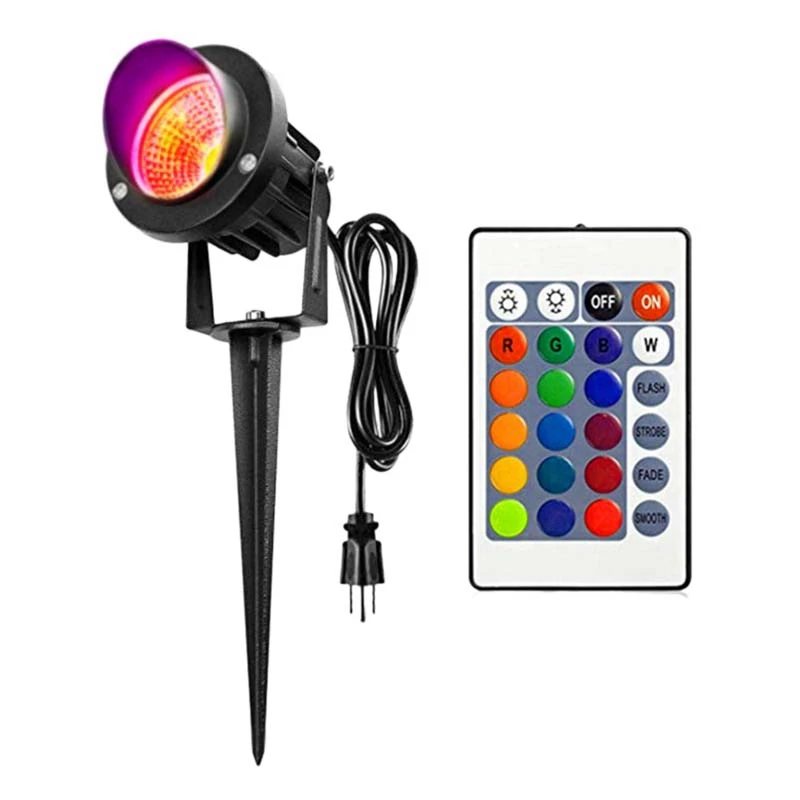 

10W RGB Color-Changing LED Landscape Light Waterproof Remote Control Spotlight For Garden Courtyard Lawn(US Plug)