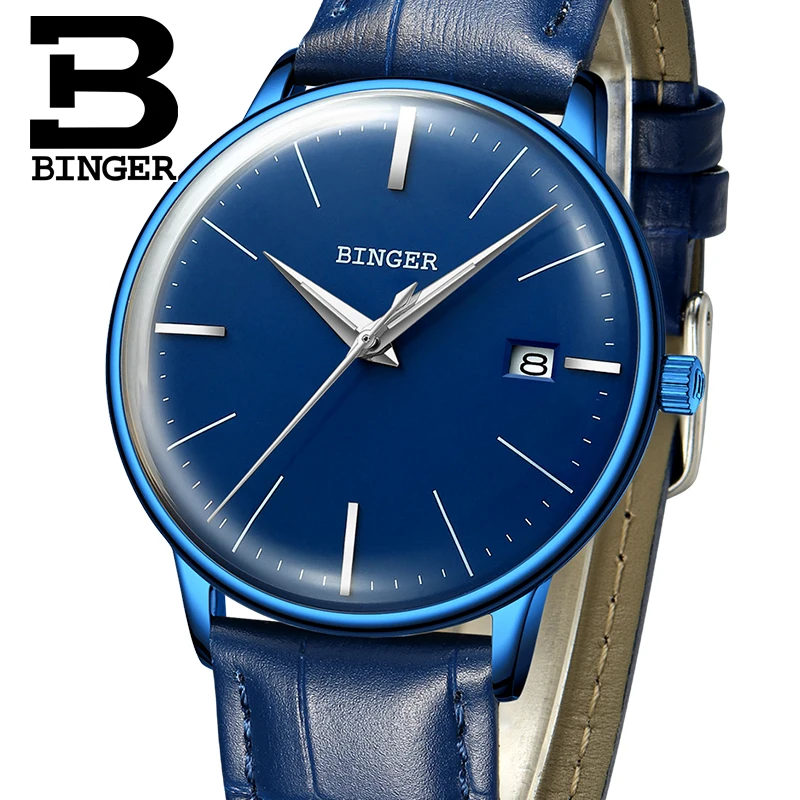 Швейцарский бренд BINGER Мужские часы с кожаным ремешком автоматические