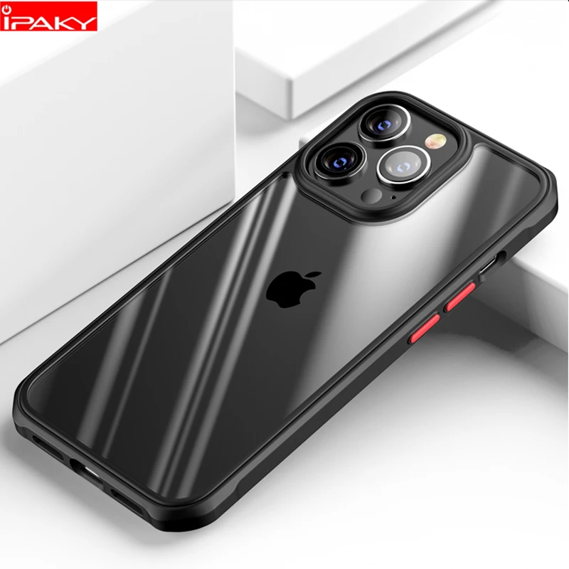 

IPAKY for iPhone 13 12 Case 12 13 Pro Mini Contrast Color Buttons TPU PC Hybrid Transparent Case for iPhone 12 13 Pro MAX Case
