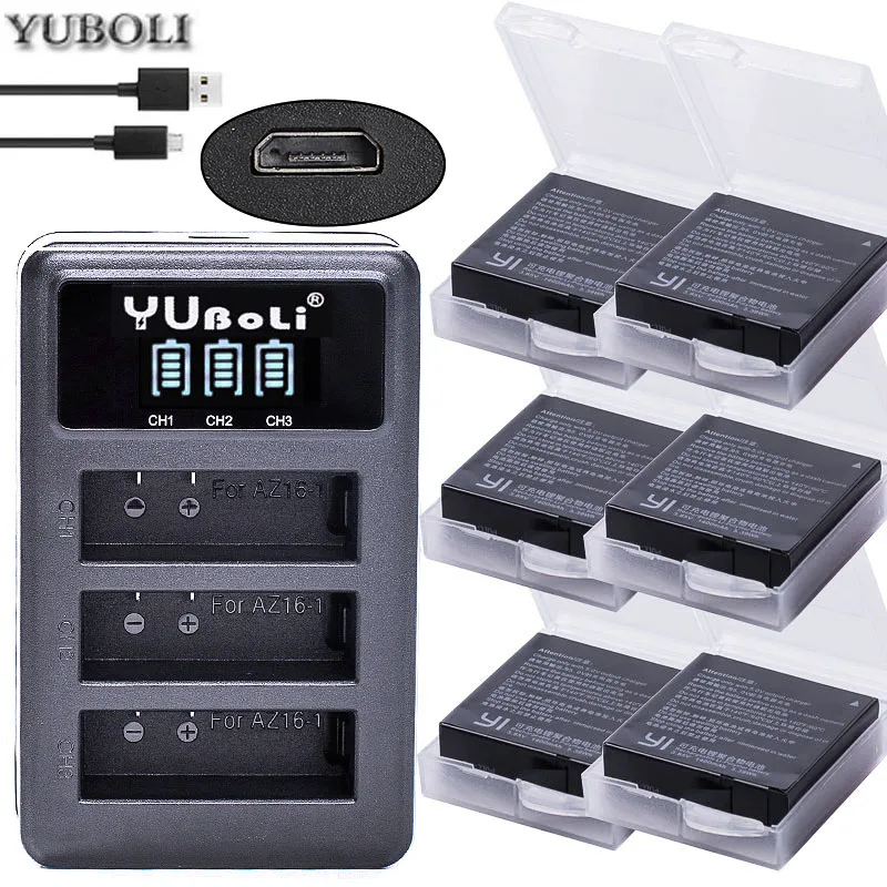 charger and 6battery 1400 мАч аккумулятор для спортивной экшн-камеры Xiaomi YI lite/YI 2/4 Kplus 4k+ AZ16-1 360 Очки виртуальной реальности VR Батарея+ USB Dual Зарядное устройство для спортивной камеры Xiao yi 4k экшн Камера - Цвет: charger and 6battery