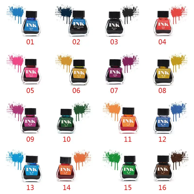 

30ml Bottled Glass Smooth Writing Fountain Pen Ink Refill School Student Stationery Office Supplies 16 Colors
