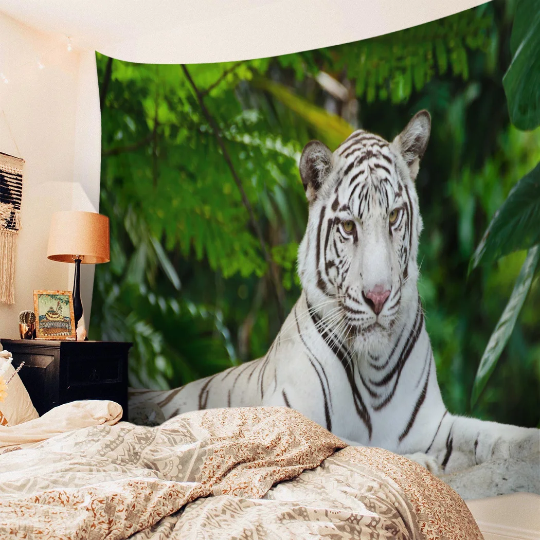 Asian Forest Animal White TigerTapestry Wall Hanging Bedroom Dormitory Home Decoration Tapestry | Дом и сад