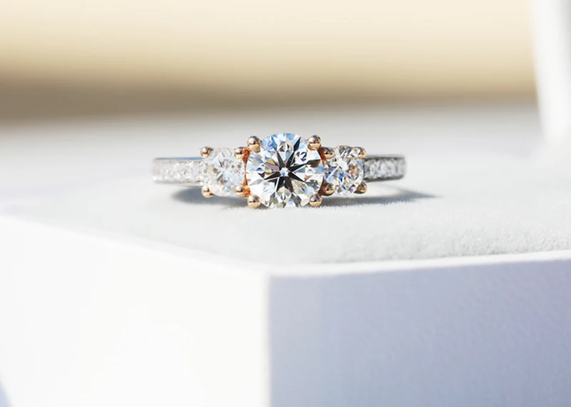 AULEEZE 14k кольцо из белого розового золота Три камня дизайн D Цвет 1 карат муассанит обручальные Обручальные кольца для женщин