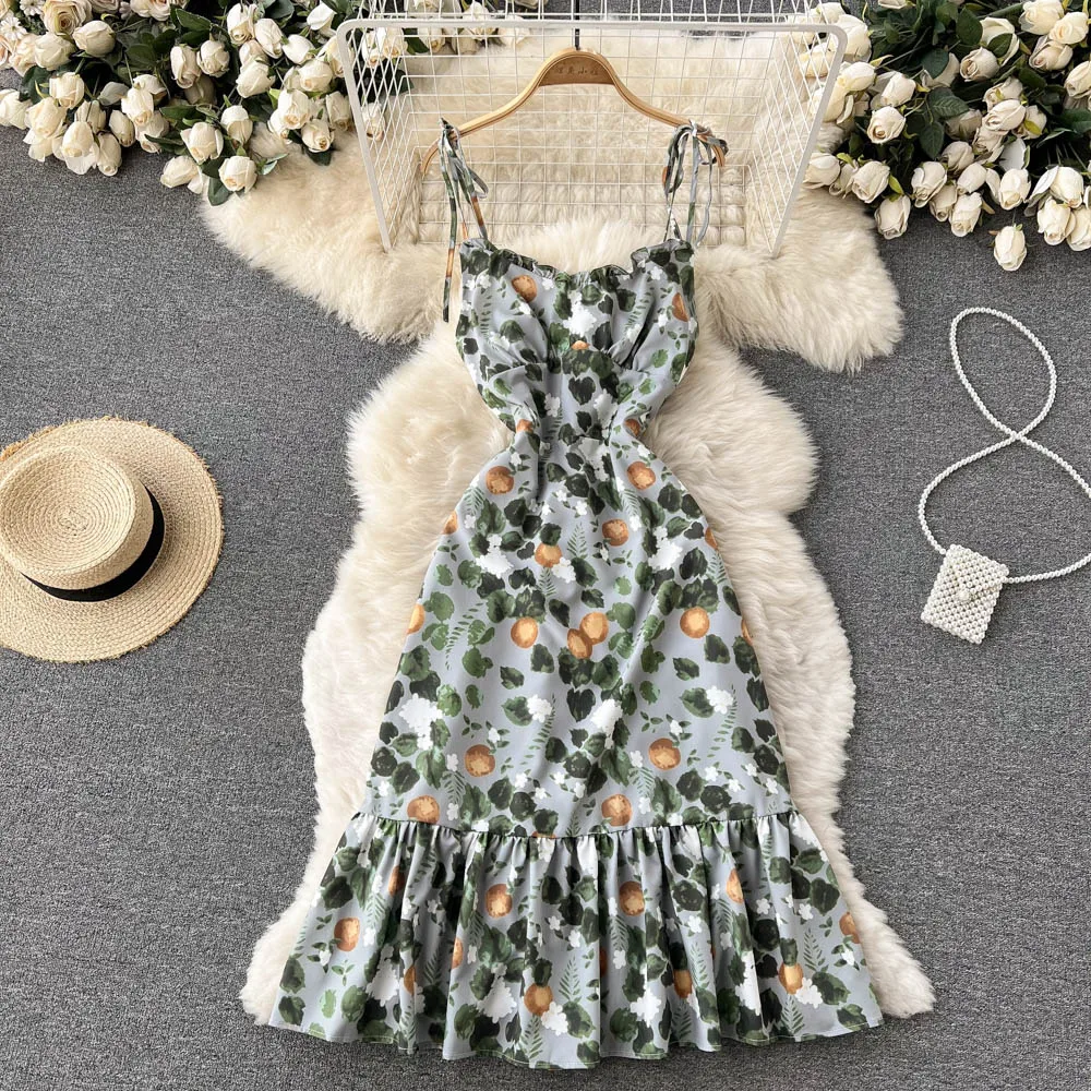 

C926 Women New Fashion Sexy Summer Thin Chiffon Beach A-line Dress Seaside Holiday Sleeveless Vestidos