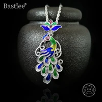 blue peacock 999 silver sterling pendant for women necklace cloisonne enamel luxury jewelry chakra pendants handmade jewellery