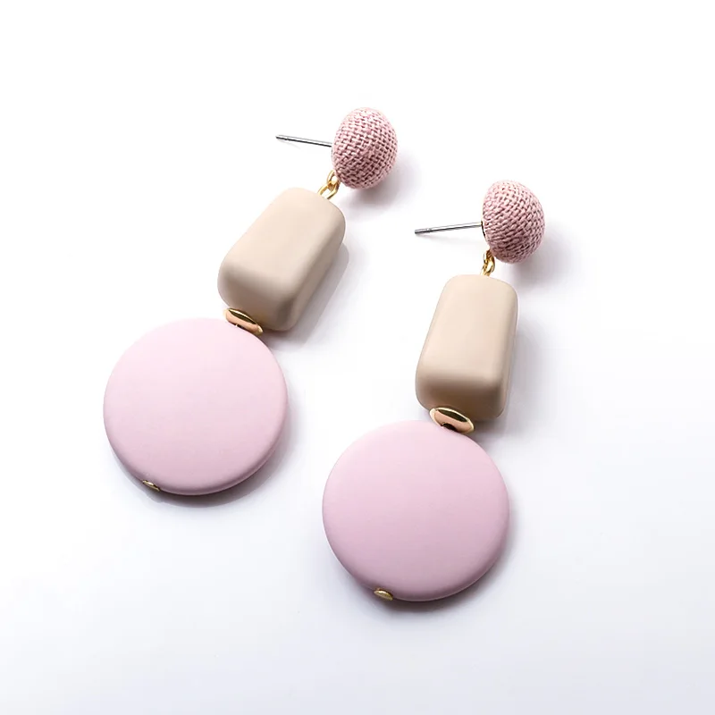 Pink 1 BICUX, новинка, модные деревянные висячие корейские серьги для женщин, геометрические синие акриловые серьги, богемные свадебные серьги, ювелирные изделия - Окраска металла: Pink 1