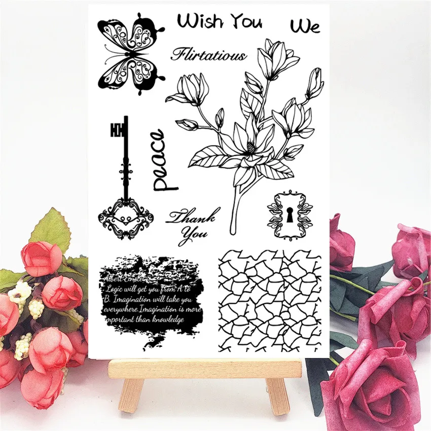 Прозрачные штампы с цветочной композицией 11*16 см/Силиконовые пломбы роликовые