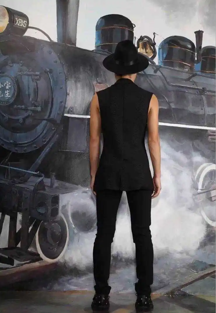 

Herfst en winter Koreaanse versie Vesten Mannen Slim Lange jas Haar stylist Nachtclub Mouwloze windjack Vest mannelijke jassen