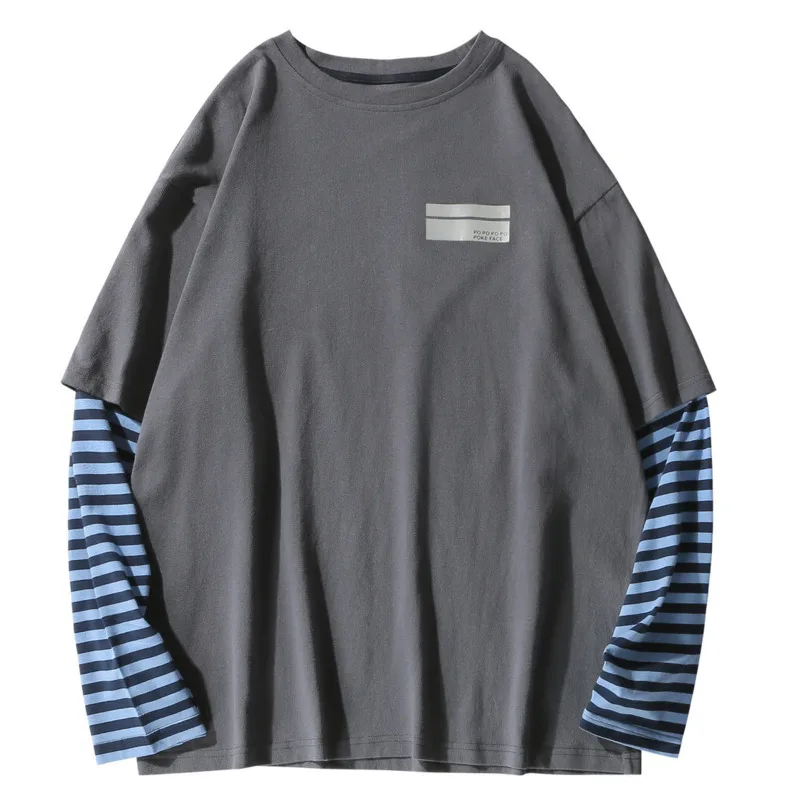 

Men's long-sleeved T-shirt 2020 autumn and winter new loose stitching striped clothing young handsome fashion men's clothing