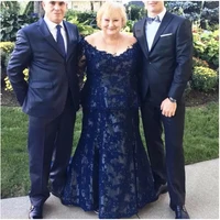 mother of the groom dress plus size dark navy blue lace long sleeve mermaid mother of the bride evening party formal lady
