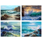 5D алмазная живопись сделай сам, пейзаж, океанская волна, стразы, картина, полноразмернаякруглая Алмазная вышивка, мозаика, украшение для дома, подарок
