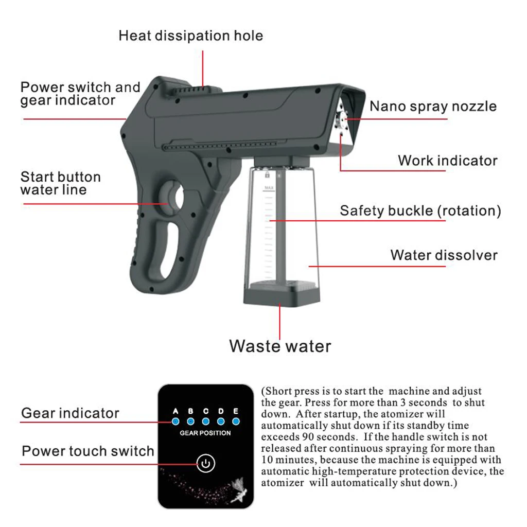 

350ml Blue Light Nano Steam Atomizing Fogging Disinfection Sprayer Gun Hand Sprayer Gun Fogging Machine Facial Steamer Mister