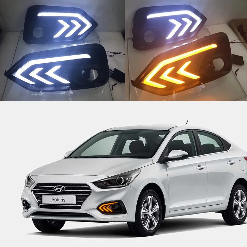 

LED Daytime Running Light For Hyundai Accent I25 Solaris 2017 2018 Yellow Turn Signal Relay DRL Fog Lamp
