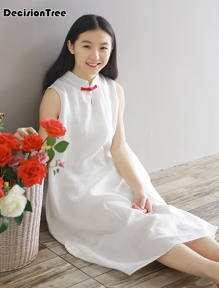 Китайское платье cheongsam qipao винтажное китайское женское хлопковое и льняное qipao без рукавов с воротником мандарин вечернее платье