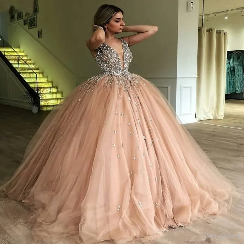 H Tulle Ball Gown Quinceanera Dresses 2019 Elegant Beaded V Neck Sweet 16 Prom Gowns Birthday Party vestido de 15 anos | Свадьбы и