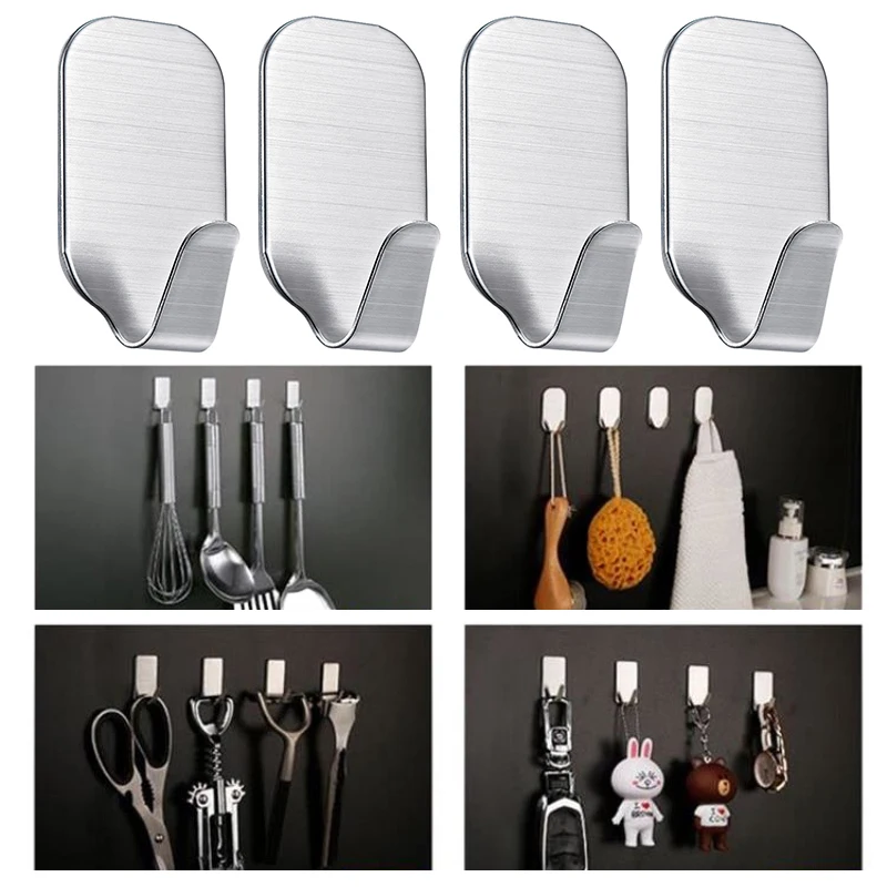 

Wall Door Sticky Self-Adhesive Hook Stainless Steel Storage Hanger Hotel Bathroom Cabinet Clothes Organizer Holder Kitchen Tool