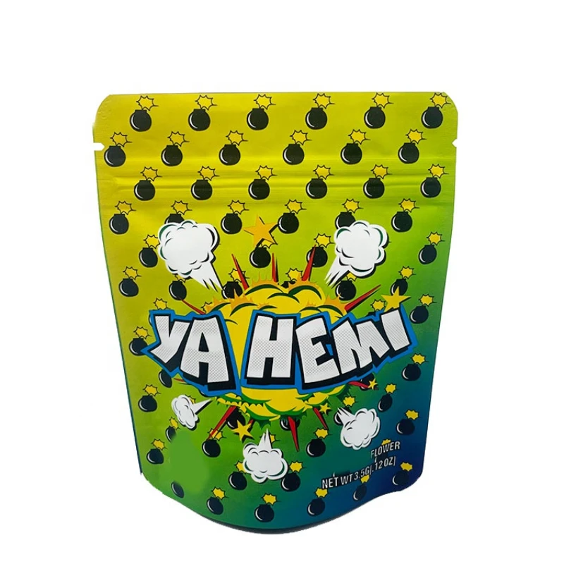 

100pcs YAHEMI Gas Bomb Design Stand Up Pouch Custom Cookie Flower Mylar Bag with Soft Touch Material( Only Packaging No Food)