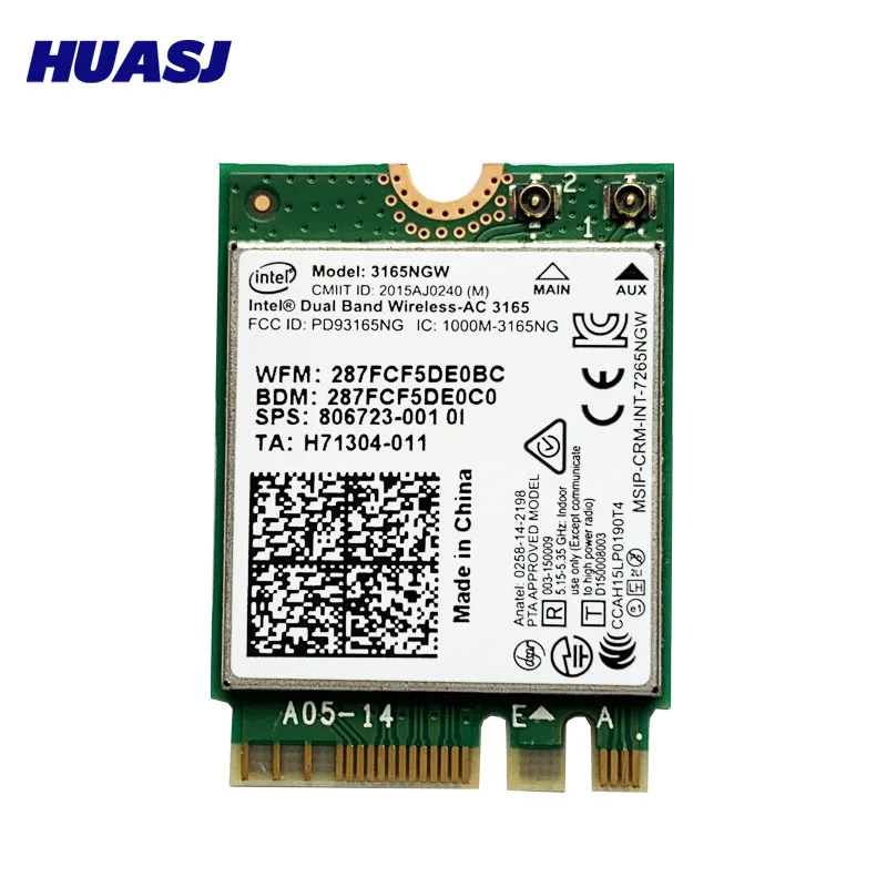 Huasj двухдиапазонный 2 4G/5Ghz 433Mbps Intel 3165AC NGFF 802.11ac WiFi 3165NGW M.2 WLAN карта + BT 4 0 сетевой мини