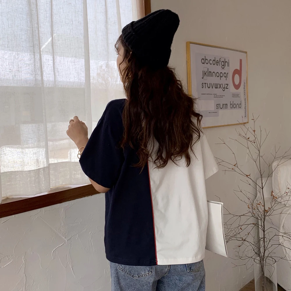 Рубашка-поло женская в стиле Харадзюку модная Свободная рубашка с коротким