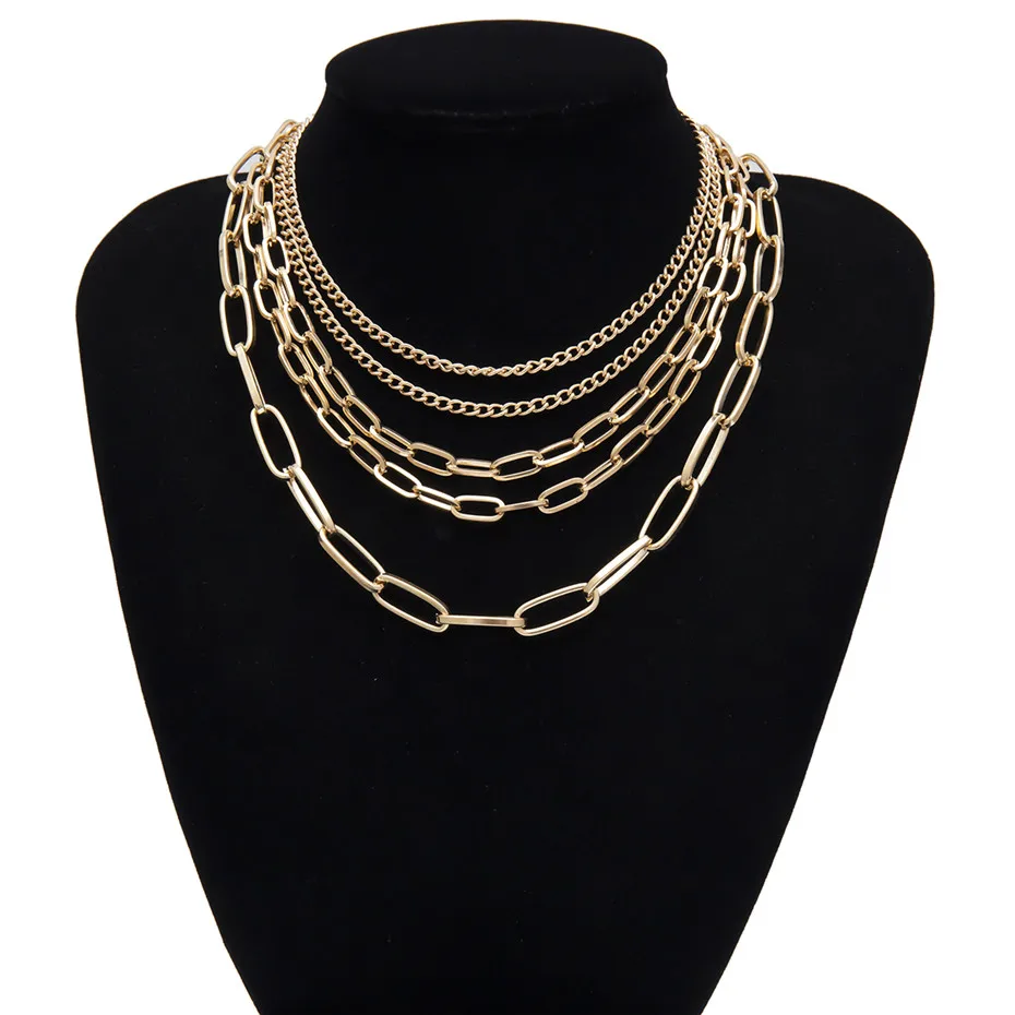 Gold Color Готическая кубинская массивная цепочка, большое колье, ожерелье в стиле хип-хоп, многослойное железное толстое длинное ожерелье, стимпанк, женские/мужские ювелирные изделия - Окраска металла: Gold Color