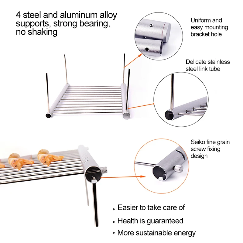 

Outdoor BBQ Bracket Silver Metal Foldable Portable Pocket BBQ Grill With Strip Hollow Mesh For Climbing Picnic Camping