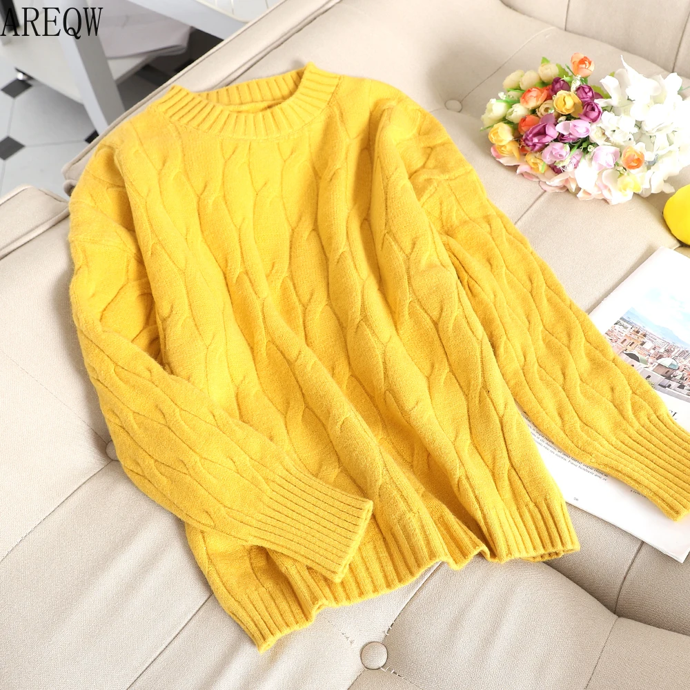 Женский новый пуловер свитер свободный корейский толстый твист Languid Осень-зима