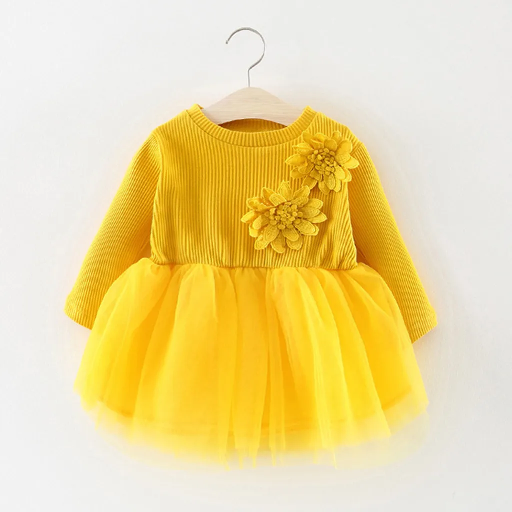 Повседневное фатиновое платье принцессы с цветочным рисунком для новорожденных