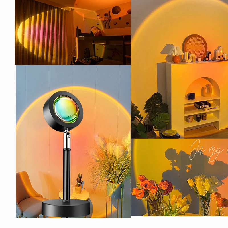 

Sunset-Glow USB Bar Night Light Modern Floor Lamp Colorful Sunset Projection Lamp Atmosphere Coffe Shop Bedside Background Wall