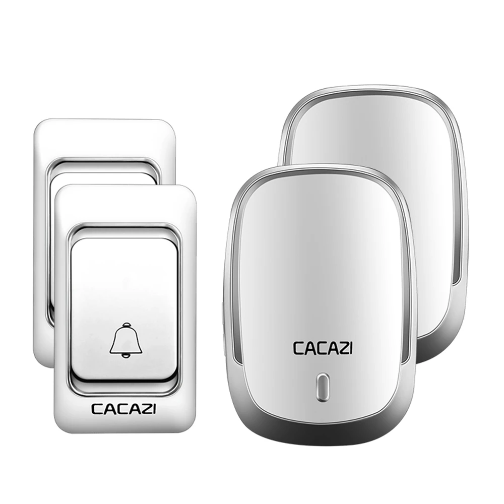 2 button 2 receiver CACAZIWireless дверной звонок постоянного тока на батарейках водонепроницаемый 1 Кнопка 1 приемник умный дом Cordles дверной звонок колокольчик 200 м Пульт ДУ - Цвет: 2 button 2 receiver