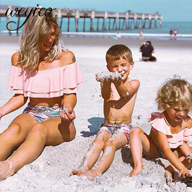 Одинаковые купальники для всей семьи бикини мамы и дочки женский купальник с