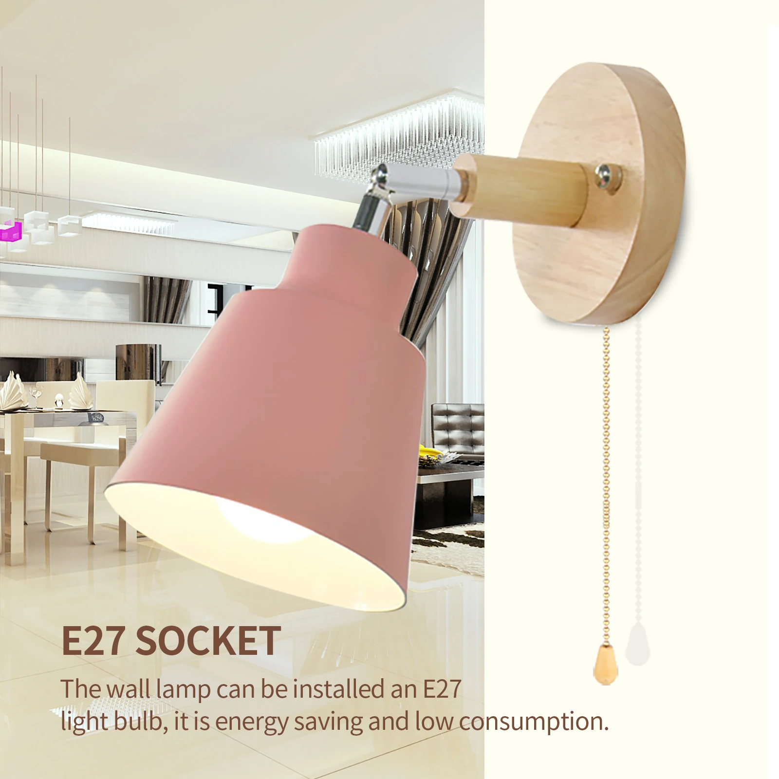 Декоративный настенный светильник E27 в скандинавском стиле вращающийся