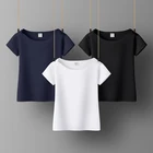 Футболка женская из мягкого хлопка, Однотонная рубашка с воротником-лодочкой, универсальная с коротким рукавом, на лето