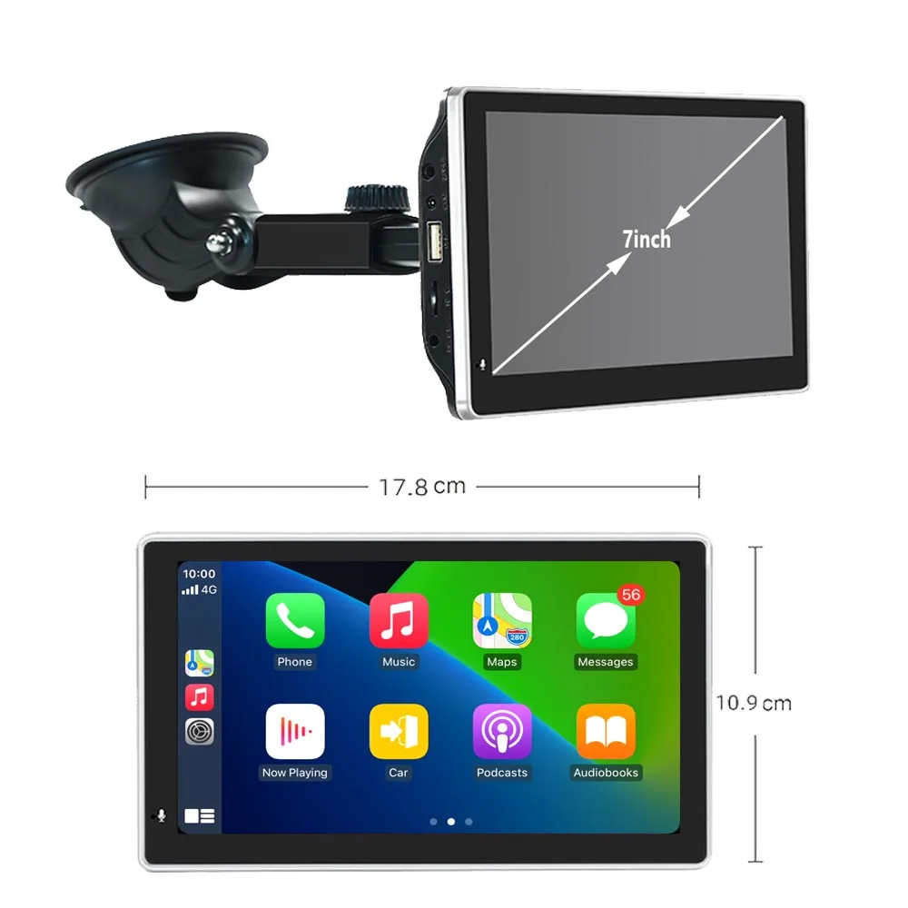 $85.61 7 Inch Touch Screen Portable Wireless Apple CarPlay Wireless Android Auto Multimedia Bluetooth Navigation HD1080 Stereo Linux