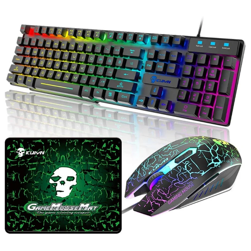 Игровая клавиатура и мышь RGB USB Проводная эргономичная игровая с радужной