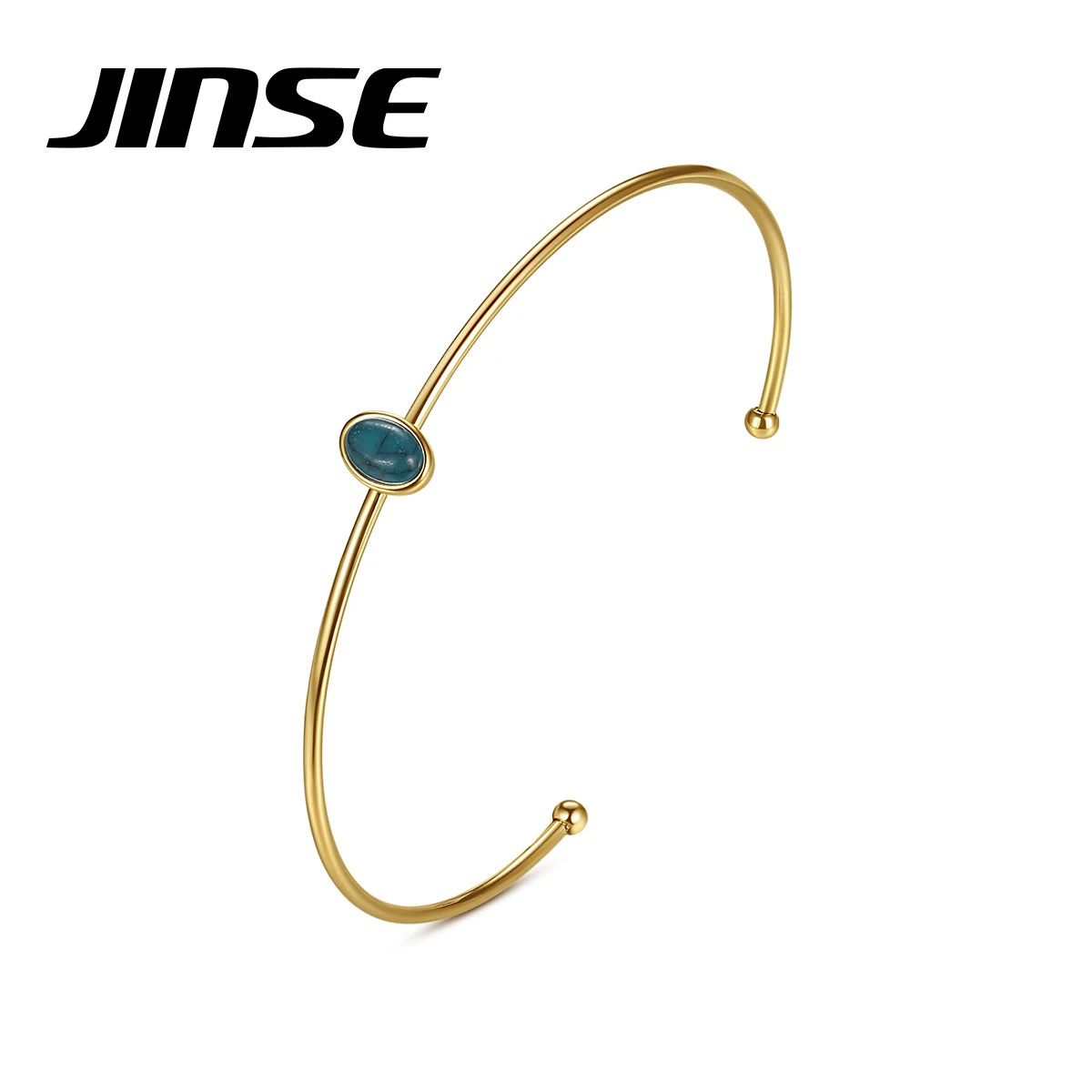 

JINSE Gold Metal Stainless Steel Oval Turquoise Cuff Bracelets for Women Fashion Jewelry Hip Hop Punk Bangles Bijoux Femme Gifts