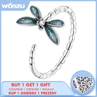 wostu 2021 925 sterling sliver adjustable authentic insect dragonfly open size rings for women female original jewelry ctr216