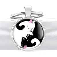 charm fashion black cat and white cat pendant key rings classic ying yang men women key chains