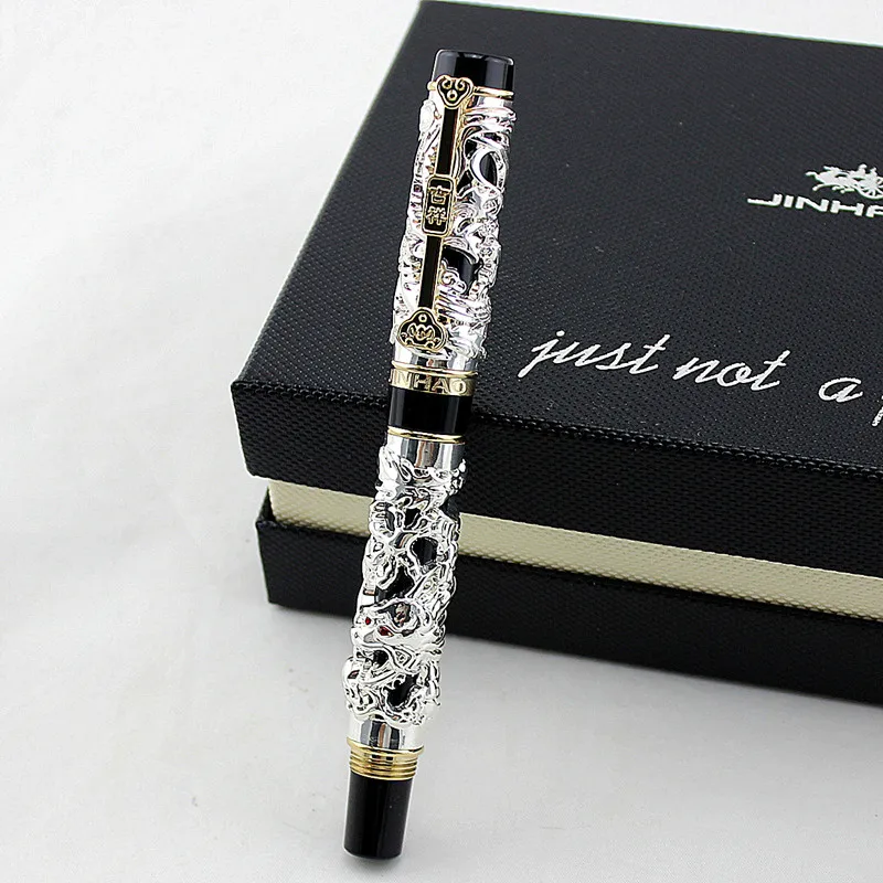 Роскошные подарочные ручки Jinhao серый и красный 3D Дракон и Феникс перьевая ручка 0,5 мм Металлические чернильные ручки офисные принадлежности