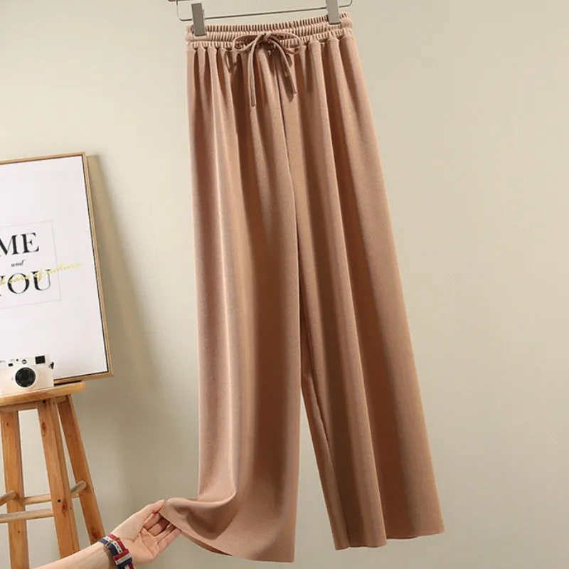 

2021 New High Waist Soft Comfort Women's Pants Casual Spring Summer Woman Pants Ice Silk Ankle-Length Trousers Female Slacks