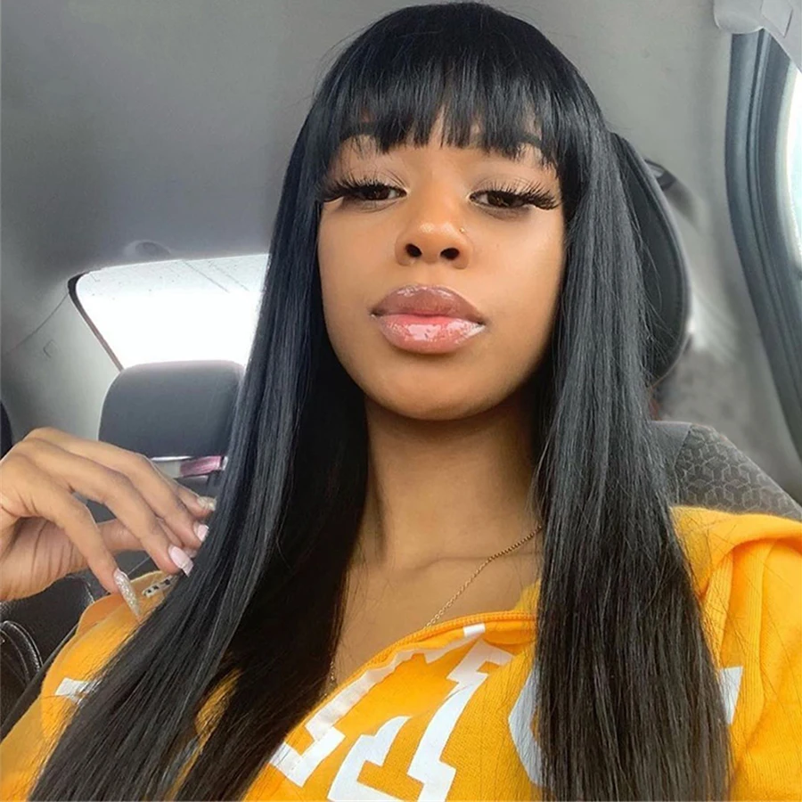 Парик Dorisy из прямых человеческих волос с челкой парик без клея для черных женщин