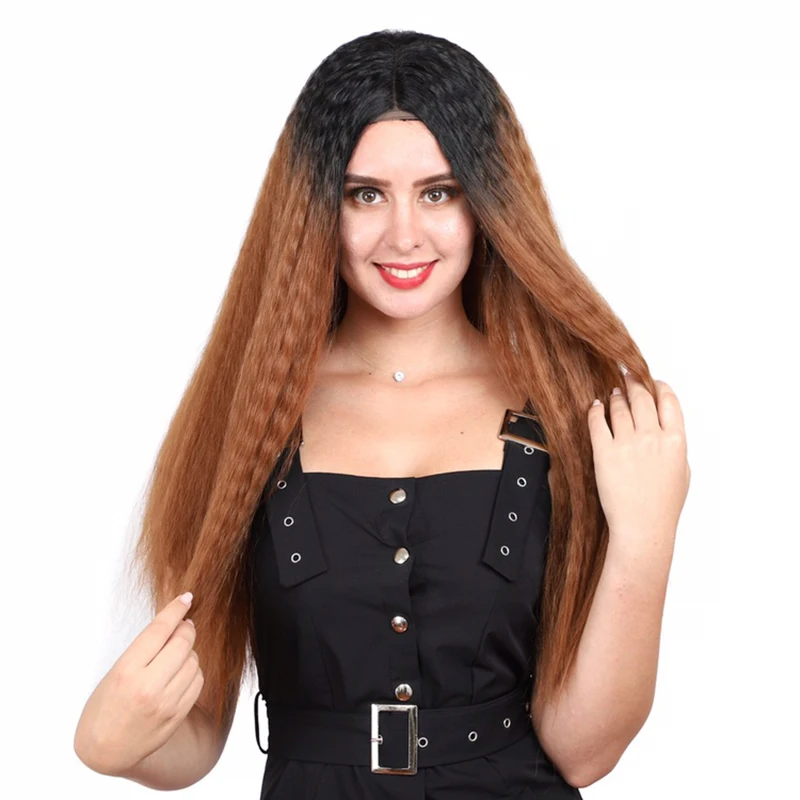 

Leeons Kinky Straight Wigs Lace Front Synthetic Wigs For Black Women 150% Density Wig Kinky Curly Heat Resistant False Hair