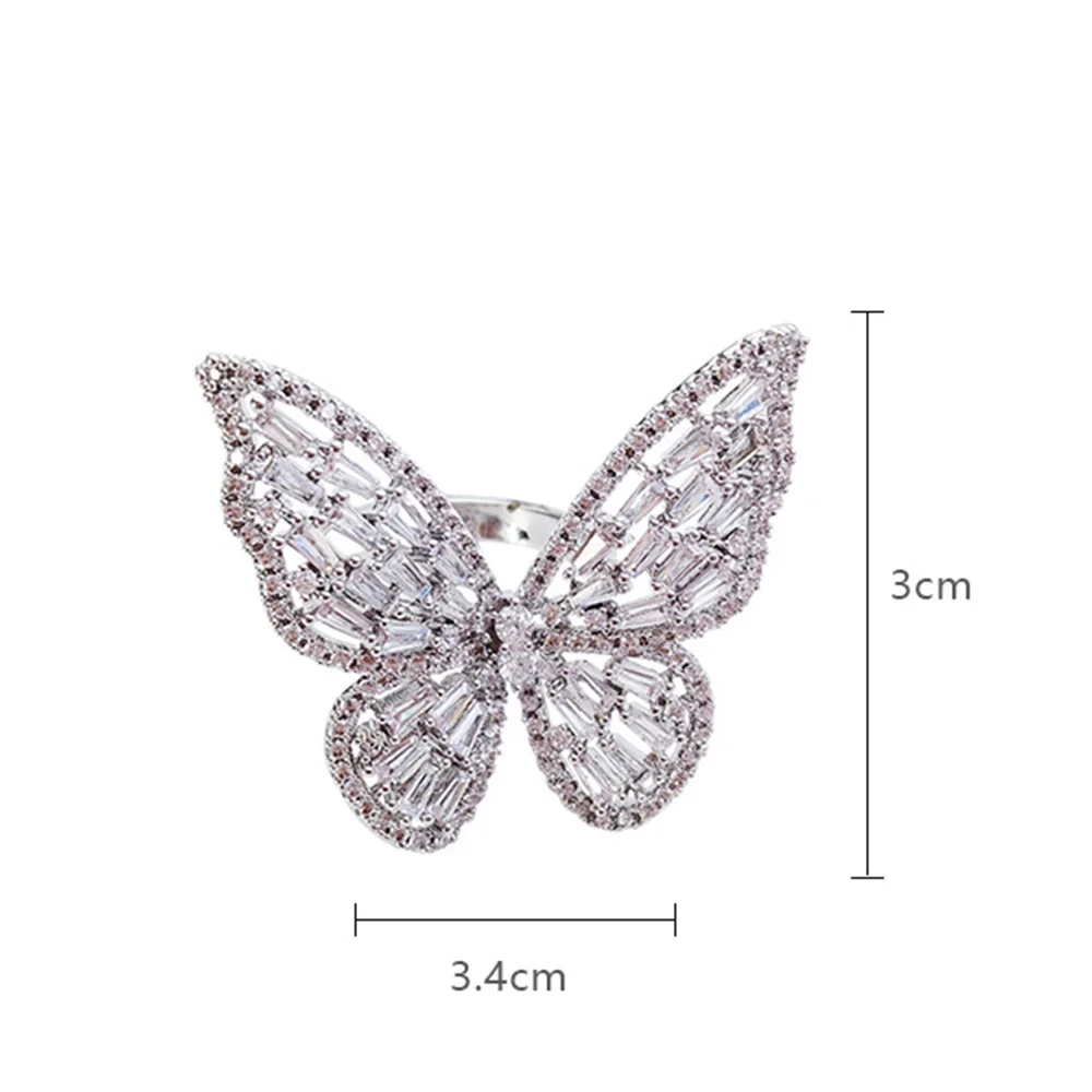 Новое роскошное супер сказочное Открытое кольцо с бабочкой кристаллами