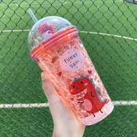 350ml kid plastic cup with straw dinosaur doll double layer refrigeration water bottle gift summer drinkware coffee mug